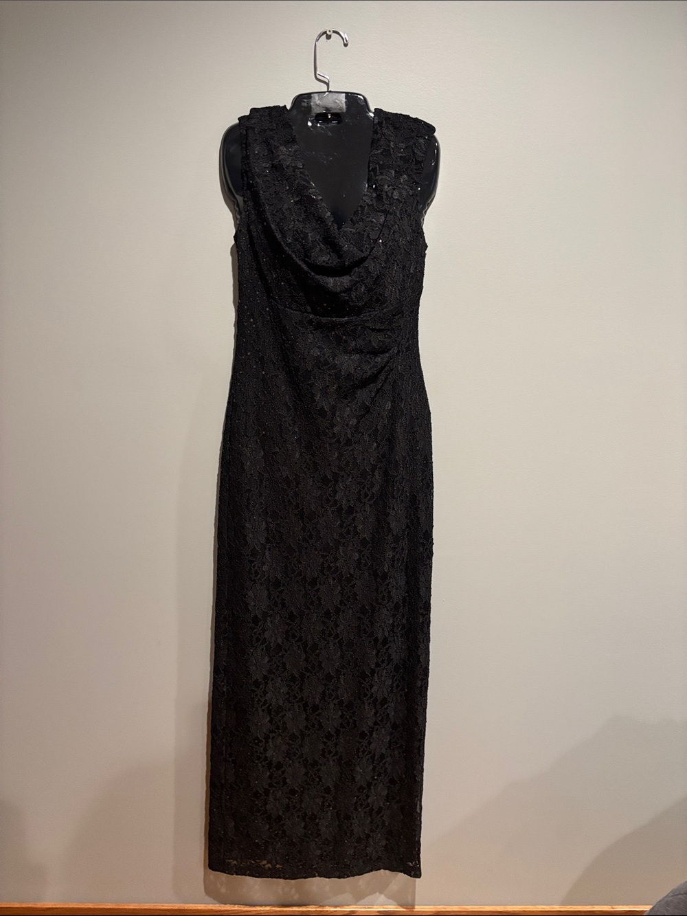 connected apparel Black Lace Cowl-Neck Sleeveless Maxi Dress